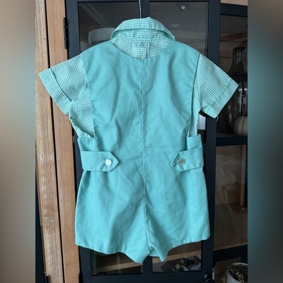 80s Vintage JonJon Shortall set Toddler Romper Scarecrow Corn Appliqué gingham - Picture 6 of 8